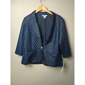 Carole Wren Quilted Blazer Jacket Padded Button Front‎ Career Blue Size XL